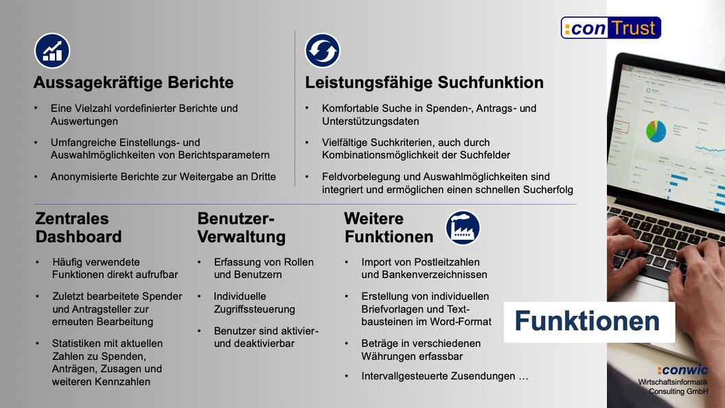 :conTrust die Stifftungssoftware von :conwic von :conwic - Funktionen